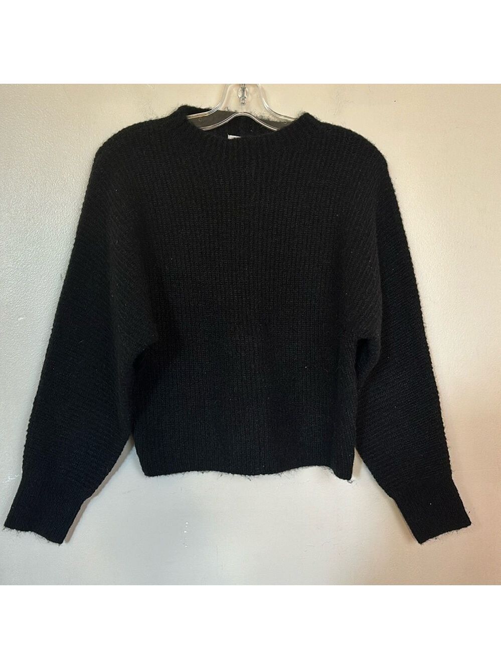Mod Ref Wool Blend Ribbed Knit High Neck Drop Shoulder Boxy Fit Sweater in Black